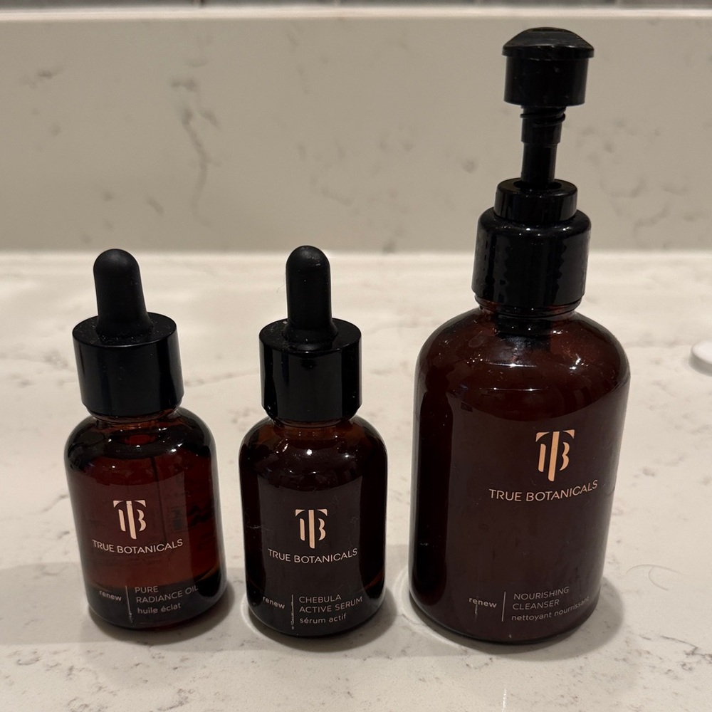 True Botanicals Nourishing Cleanser, Chebula Active Serum, & Pure Radiance Oil